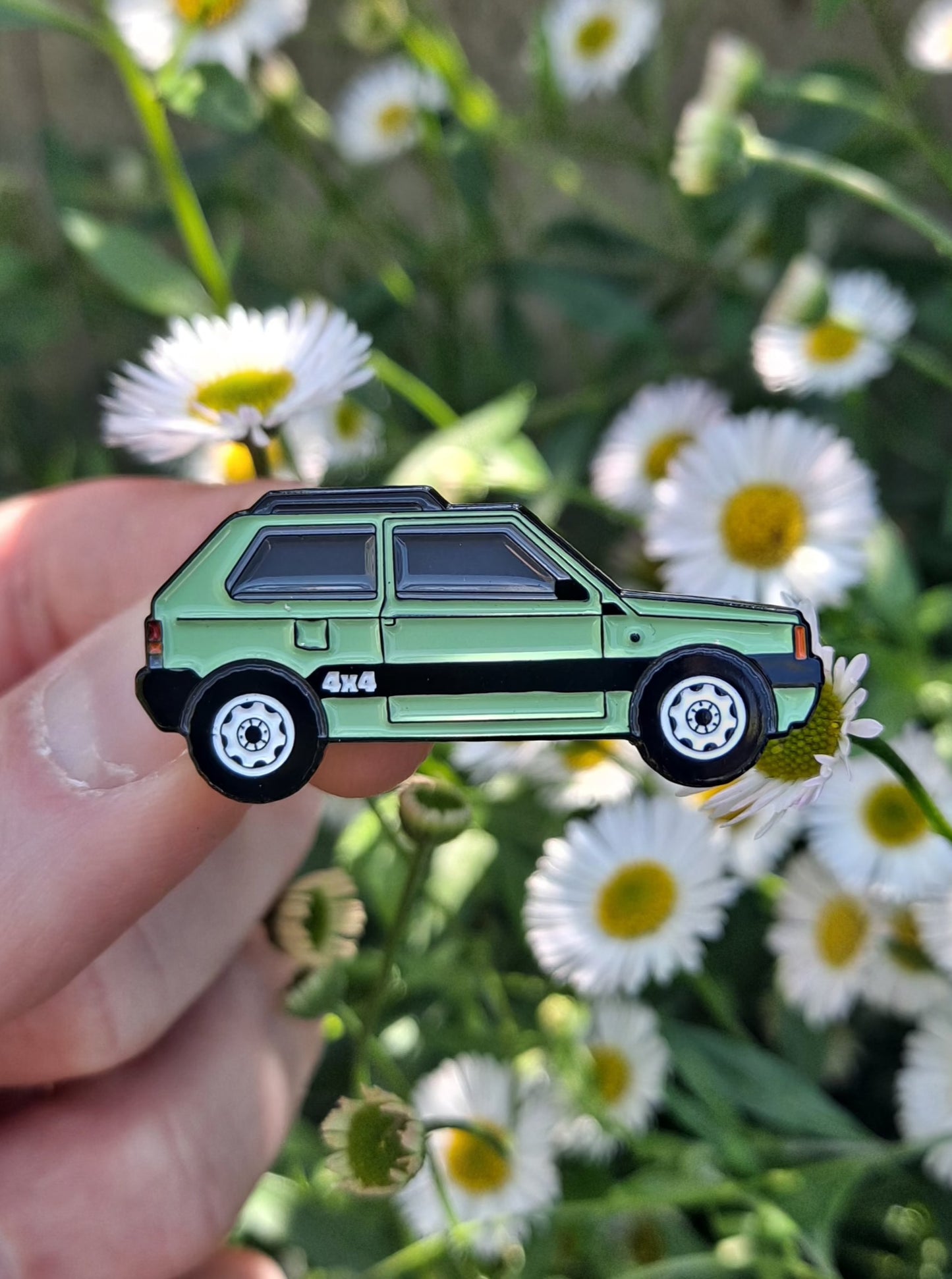 Fiat Panda Mint Green on daisies background