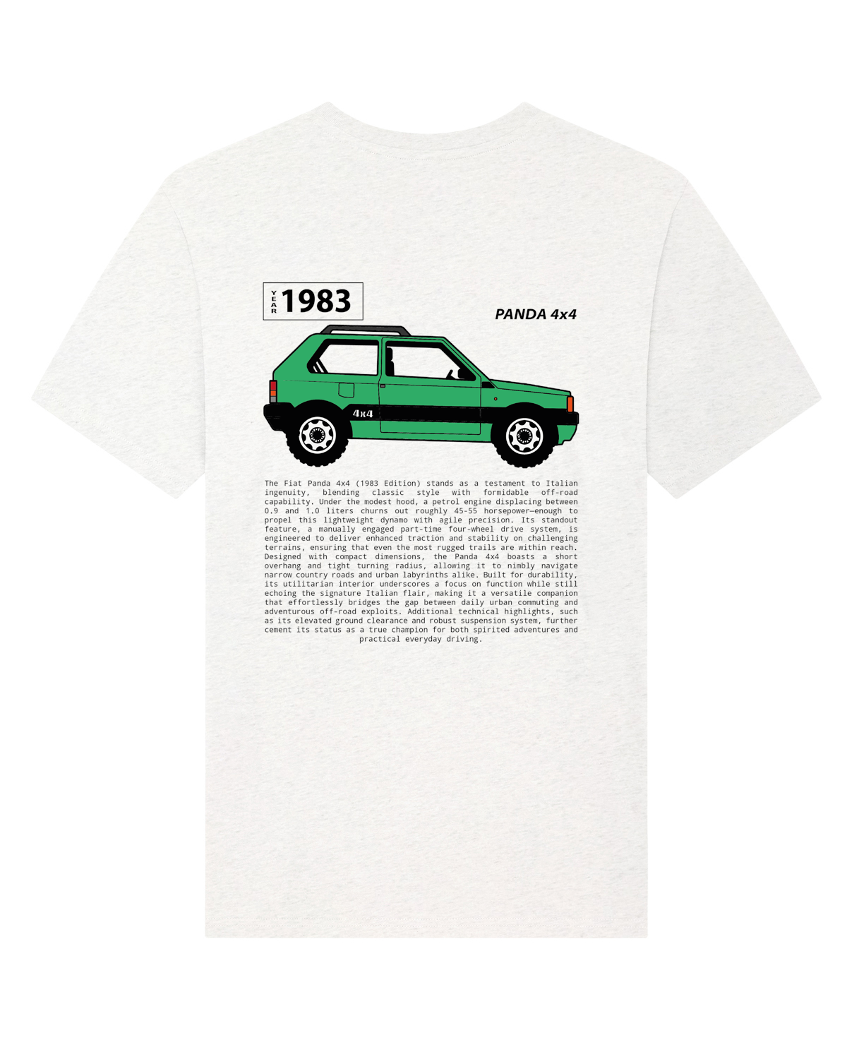 Mint Fiat Panda 4x4 tribute tee back cool heather grey