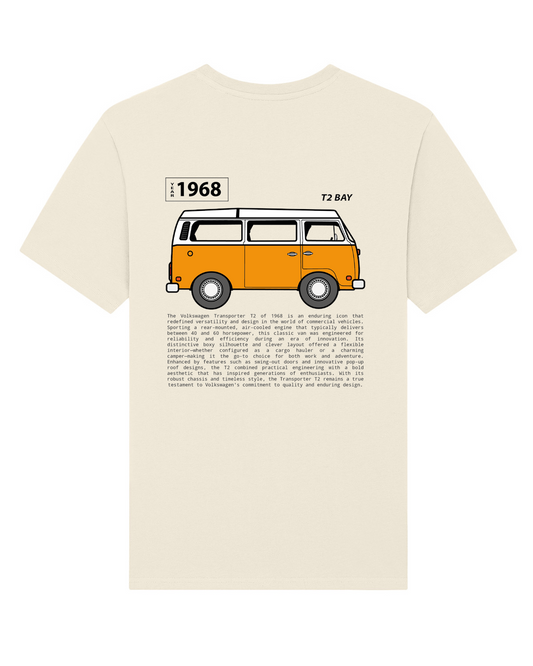 Orange Volkswagen T2 Bay tribute tee back vintage white