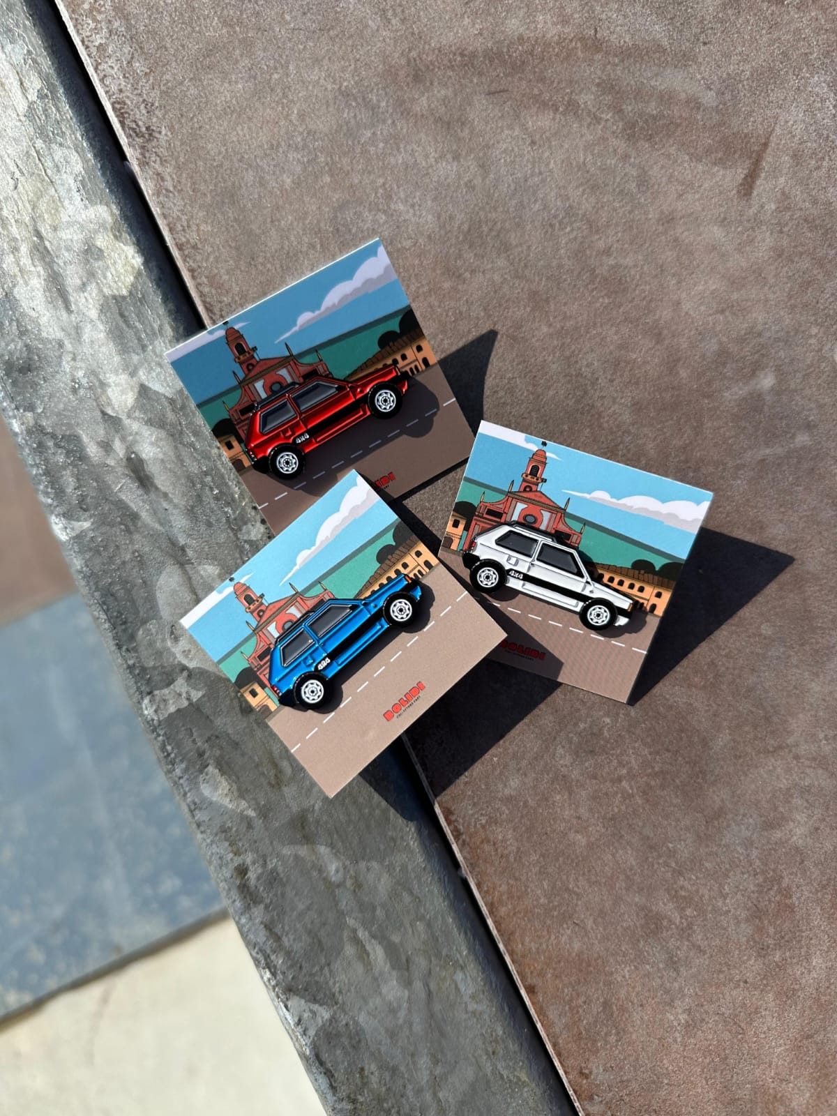 Panda 4x4 Enamel Pin - Italian Small Town Landscape Backing Card