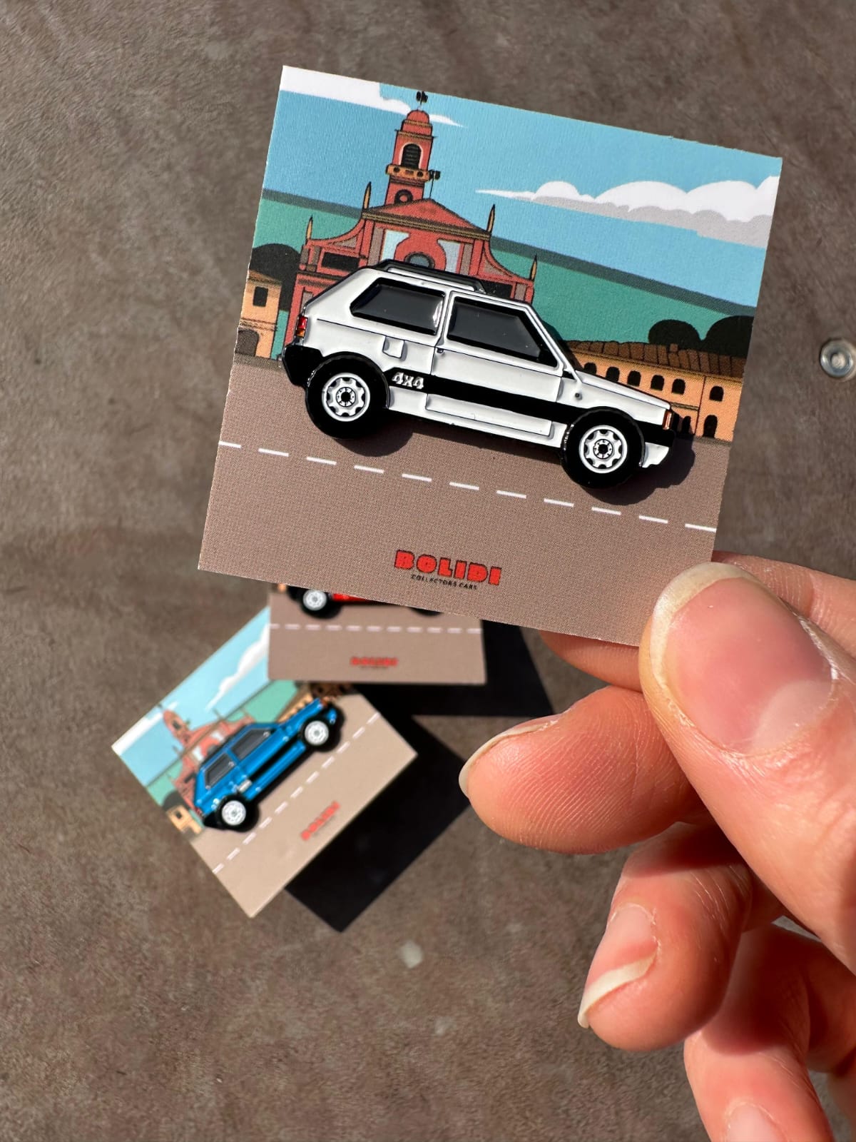 Panda 4x4 Enamel Pin - Italian Small Town Landscape Backing Card