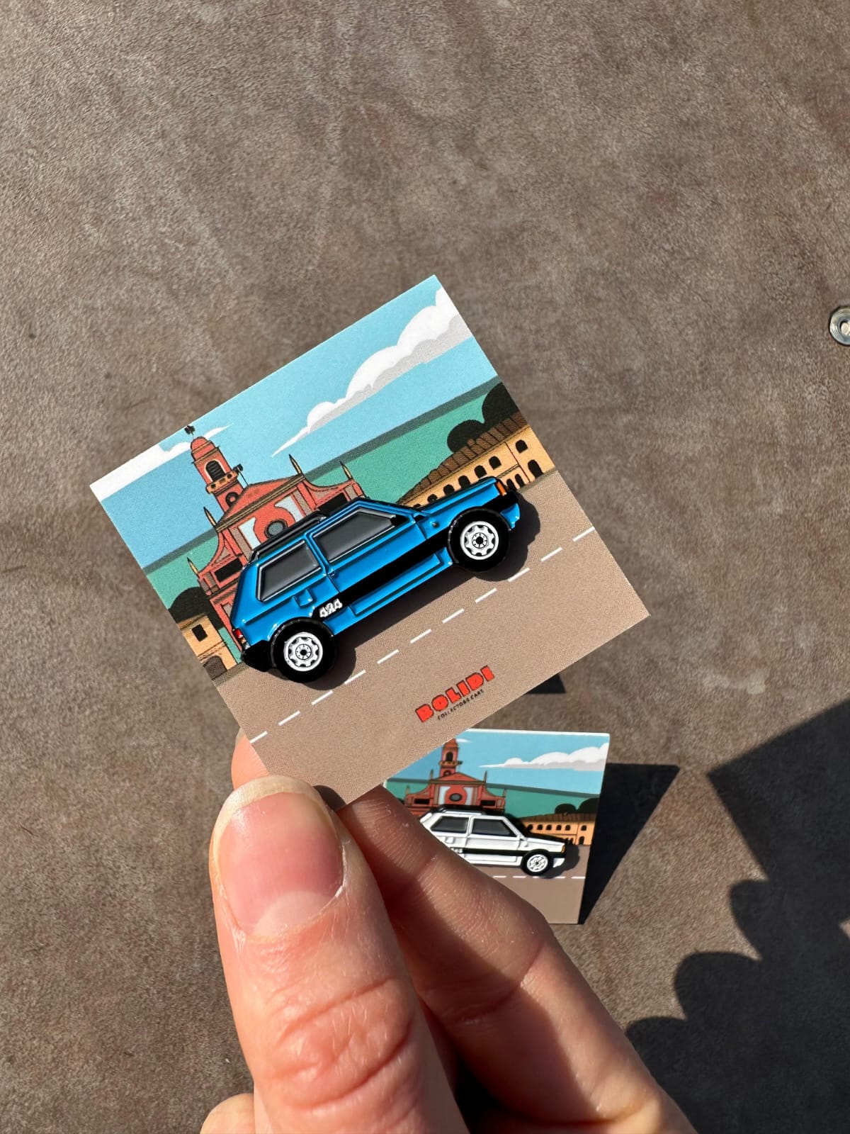 Panda 4x4 Enamel Pin - Italian Small Town Landscape Backing Card