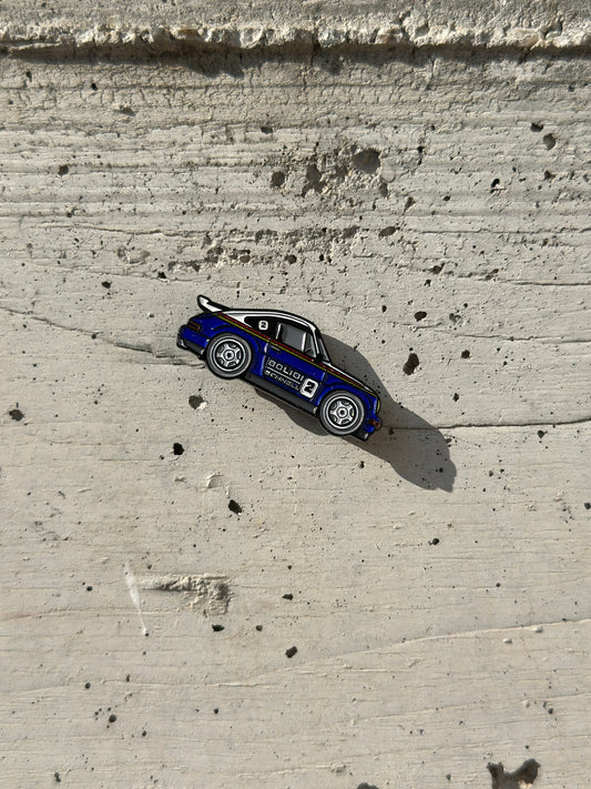 Porsche 911 Rothmans Livery Enamel Pin | The Rally Legend in Racing Colors