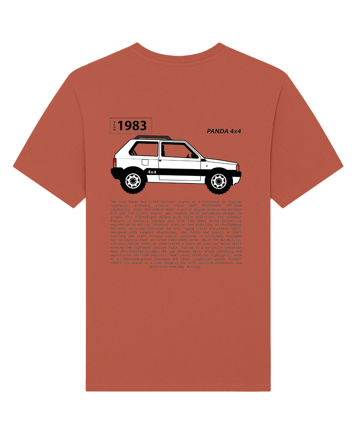 White Fiat Panda 4x4 tribute tee back heritage brown