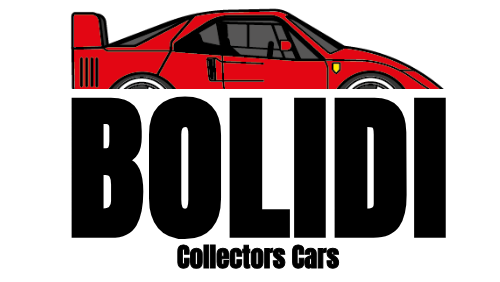 A stylized red sports car graphic above the large black text 'BOLIDI' with smaller text 'Collectors Cars' underneath, on a plain white background.