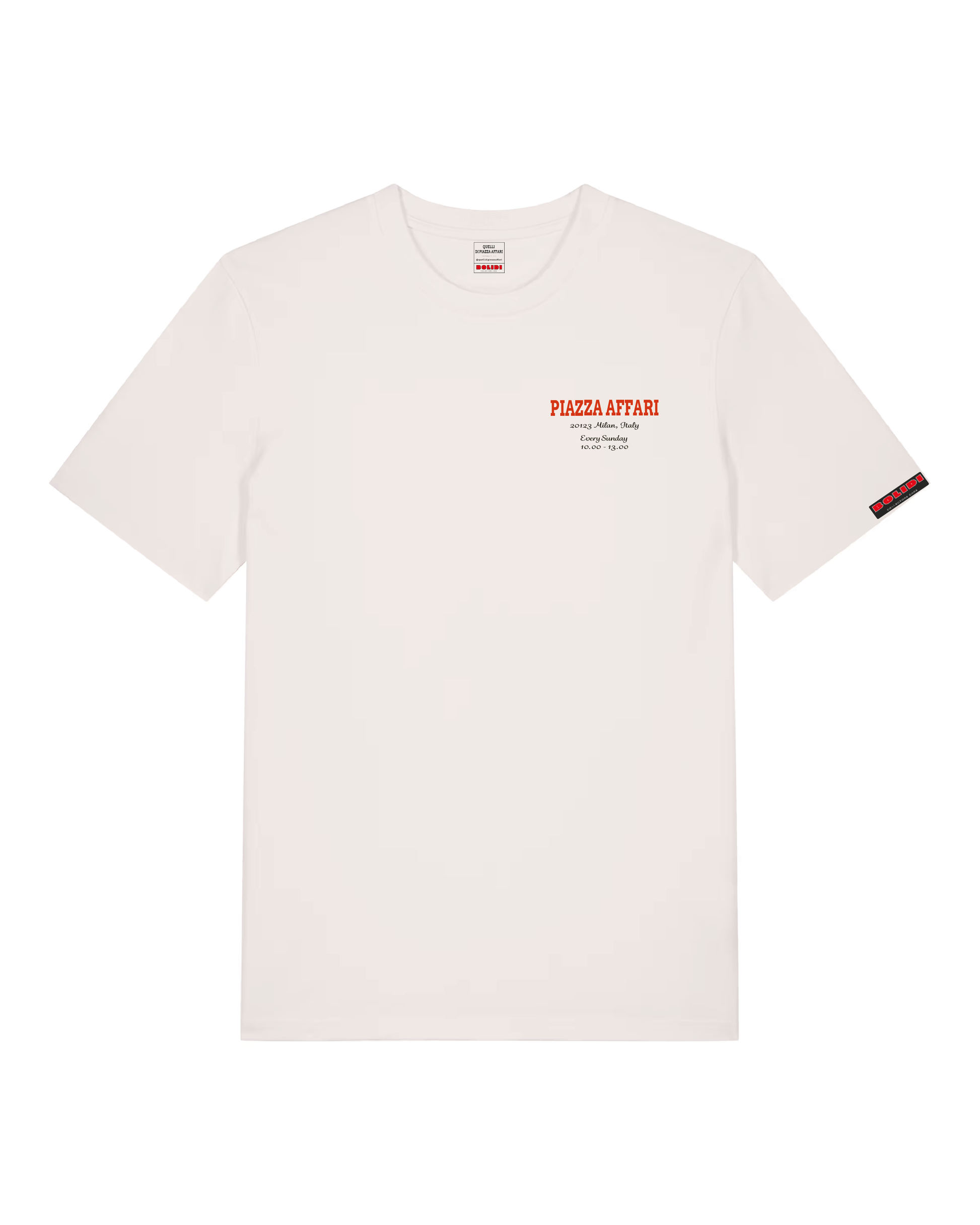 Bolidi x Quellidipiazzaaffari front white t-shirt red logo