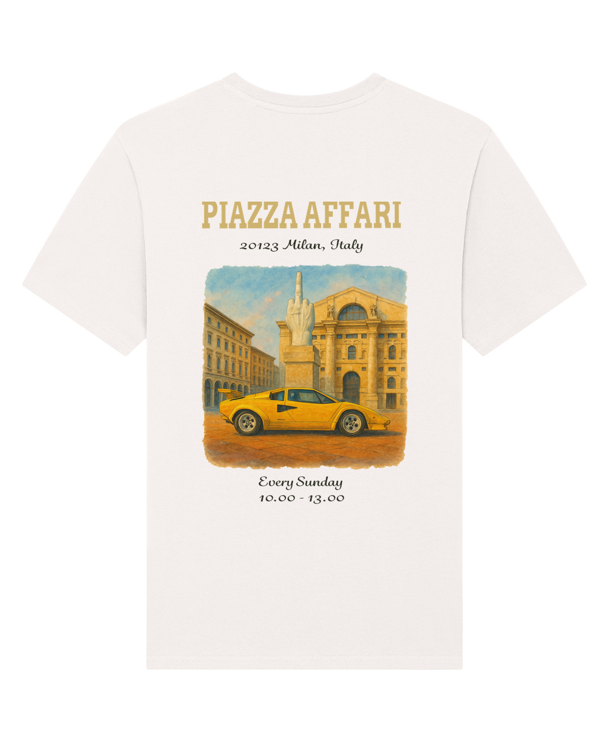 Bolidi x Quellidipiazzaaffari yellow Lamborghini Countach t-shirt back