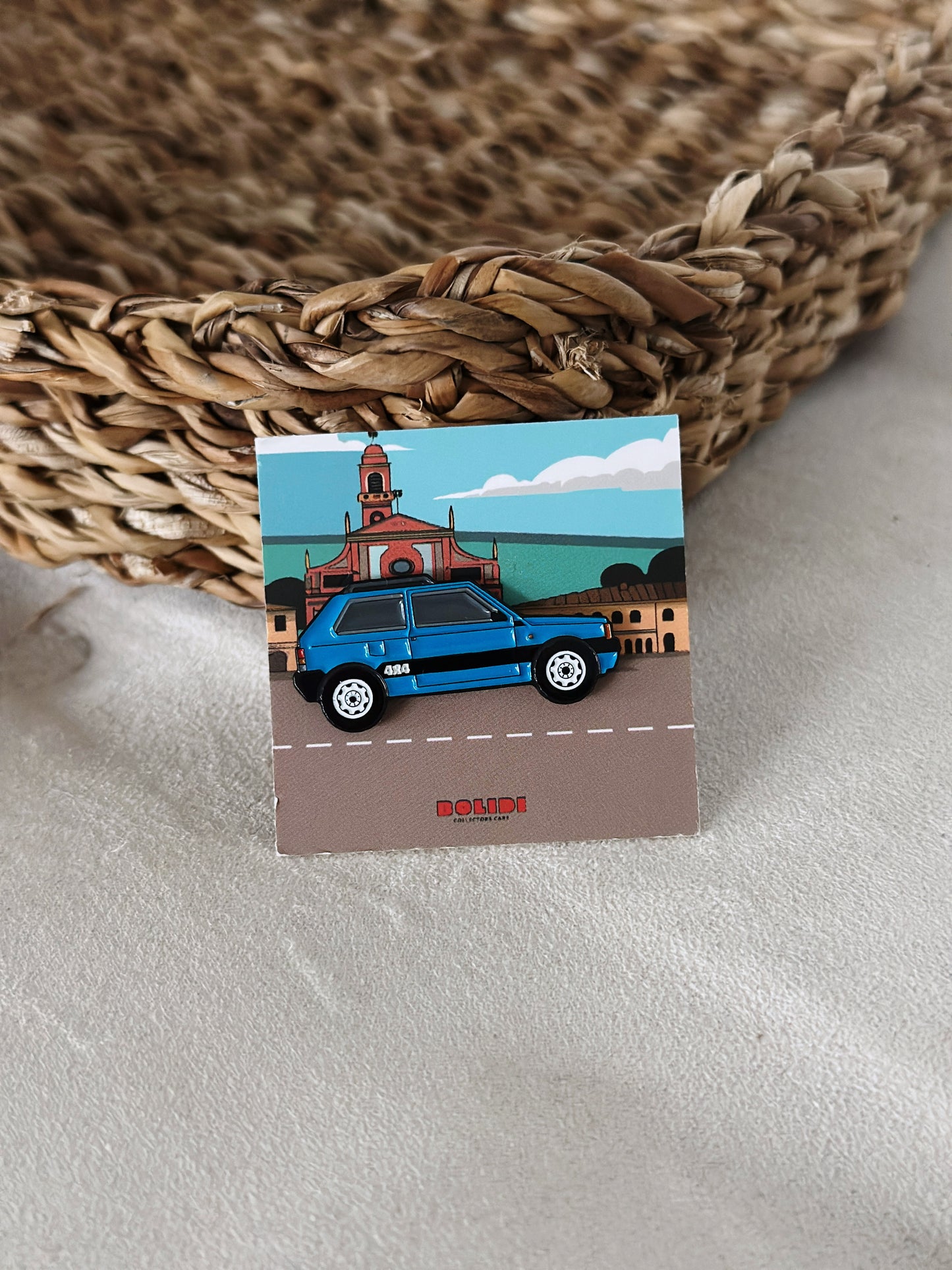 Panda 4x4 Enamel Pin - Italian Small Town Landscape Backing Card