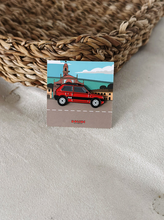 Panda 4x4 Enamel Pin - Italian Small Town Landscape Backing Card