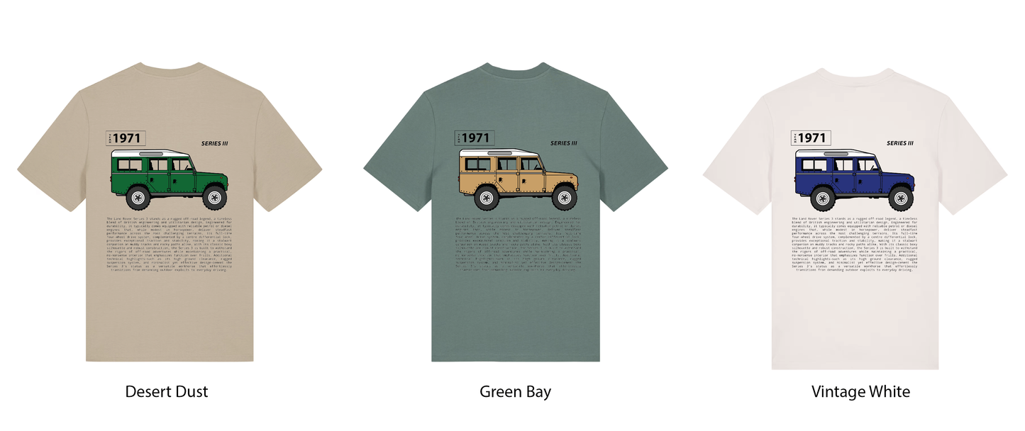 Lsnd Rover Defender printed t-shirt back all variants