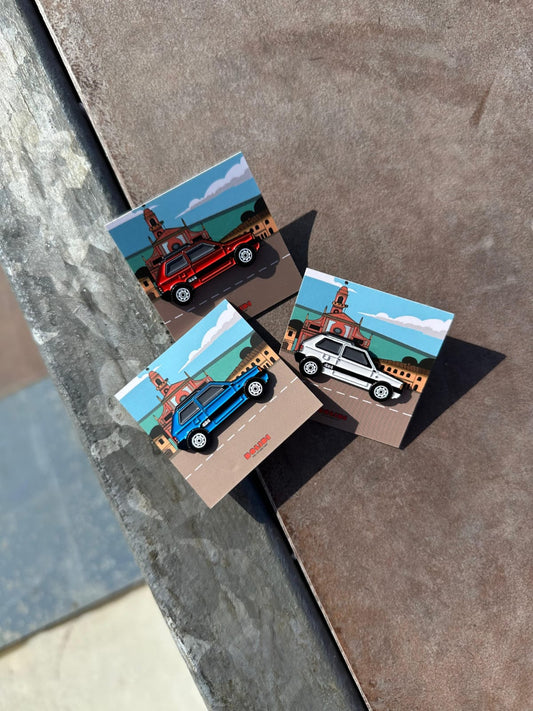 Panda 4x4 Enamel Pin - Italian Small Town Landscape Backing Card