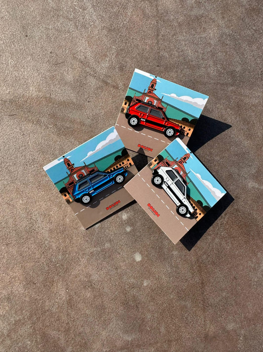 Panda 4x4 Enamel Pin - Italian Small Town Landscape Backing Card