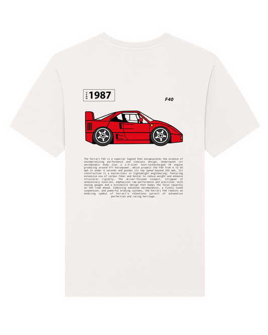 Red Ferrari F40 tribute tee back vintage white