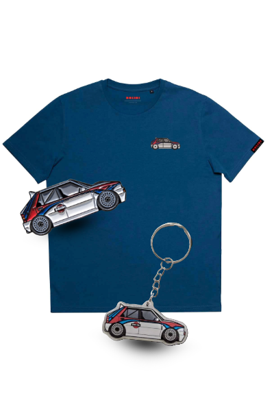 T-shirt + Pin + Keychain - Lancia Delta Martini inspired livery